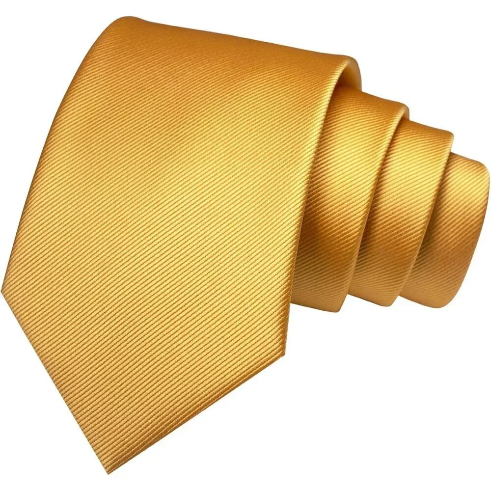 Men's Yellow Gold Colour Formal Necktie and Pocket Square Tie Clip Sets